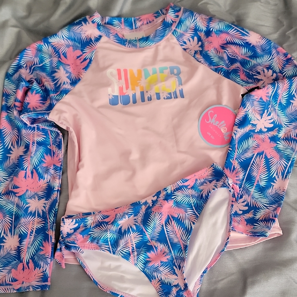 Ella Kids Tropical Bathing Suit - Pink and Blue